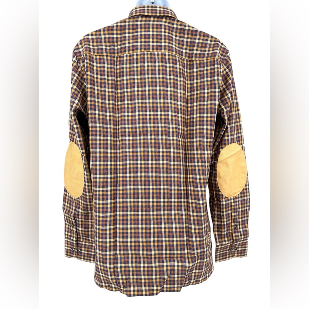 Luchiano Visconti Global Mint Men’s Large Gold & Navy Plaid Cotton Shirt NWT - Picture 4 of 13
